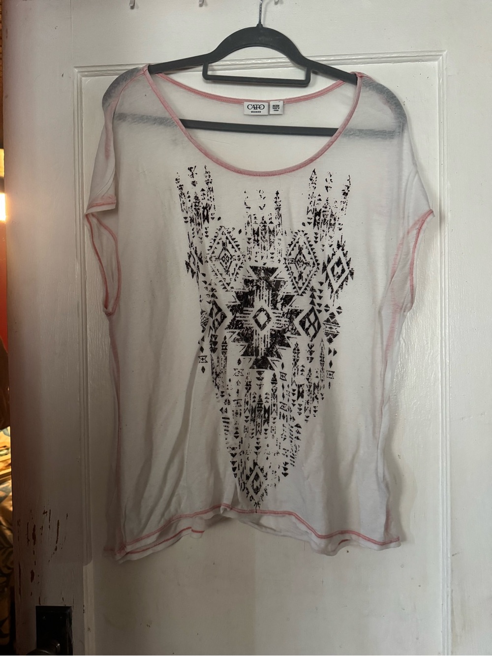 Cato Woman 18/20W Sheer Blush Pink Boho Graphic Top Plus Size